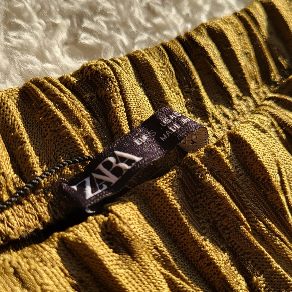 NWOT Zara Golden Textured Wrinkly with Leaves Details Wide Leg - Picture 8 of 8